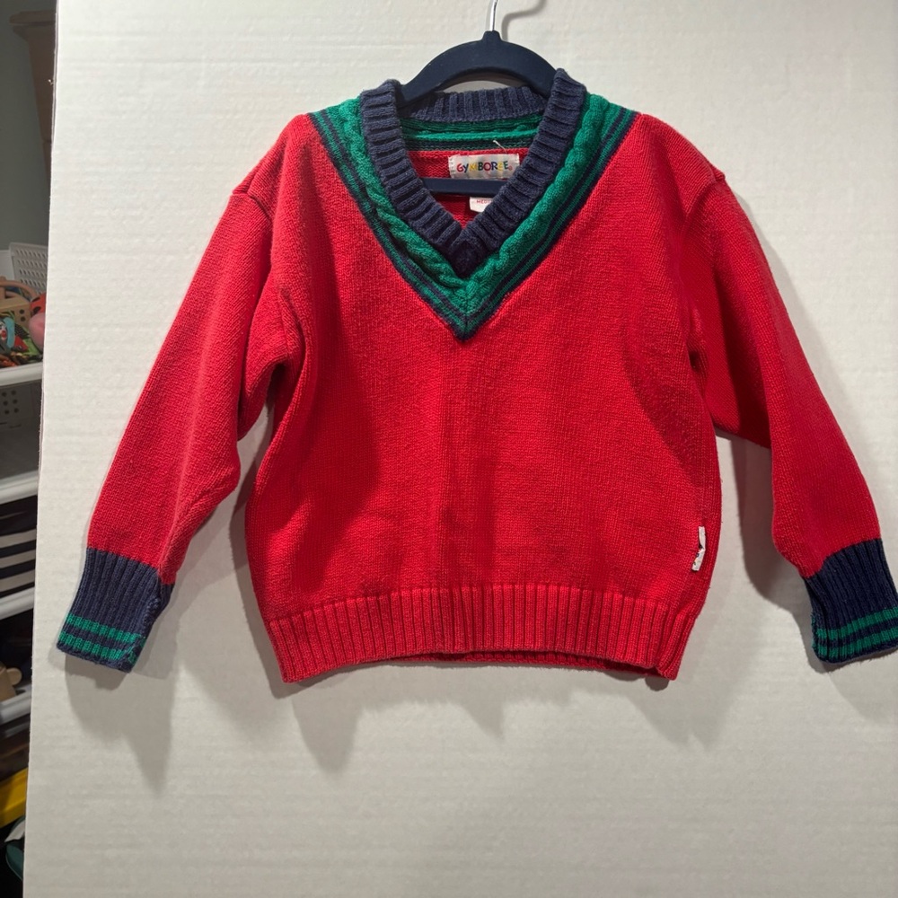 Vintage Gymboree v-neck knit rainbow tag red cable knit sweater